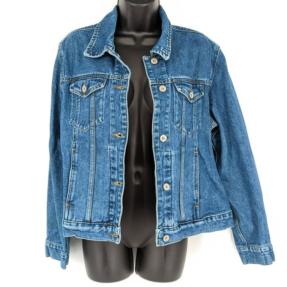 Eddie Bauer Jean Jacket M Medium Wash Button Down Denim Blue Classic 100% Cotton - Picture 10 of 11